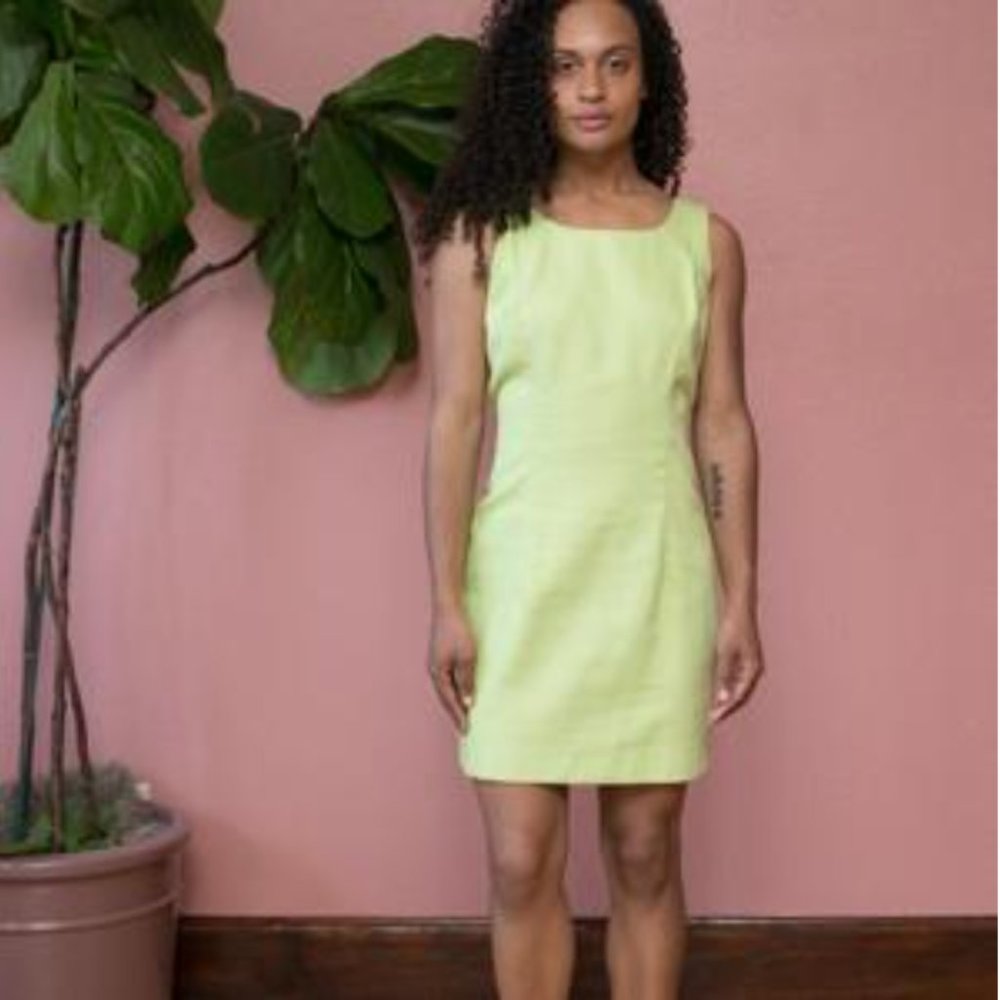 90s Vintage Mod Green Cotton Shift Dress